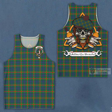 Aiton Tartan Men's Tank Top with Family Crest and Bearded Skull Holding Bottles of Whiskey Men - Tartan Vibes Clothing