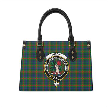 Aiton Tartan Leather Bag with Family Crest