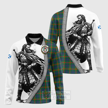 Aiton Tartan Clan Crest Long Sleeve Polo Shirt with Highlander Warrior Celtic Style Unisex - Tartan Vibes Clothing