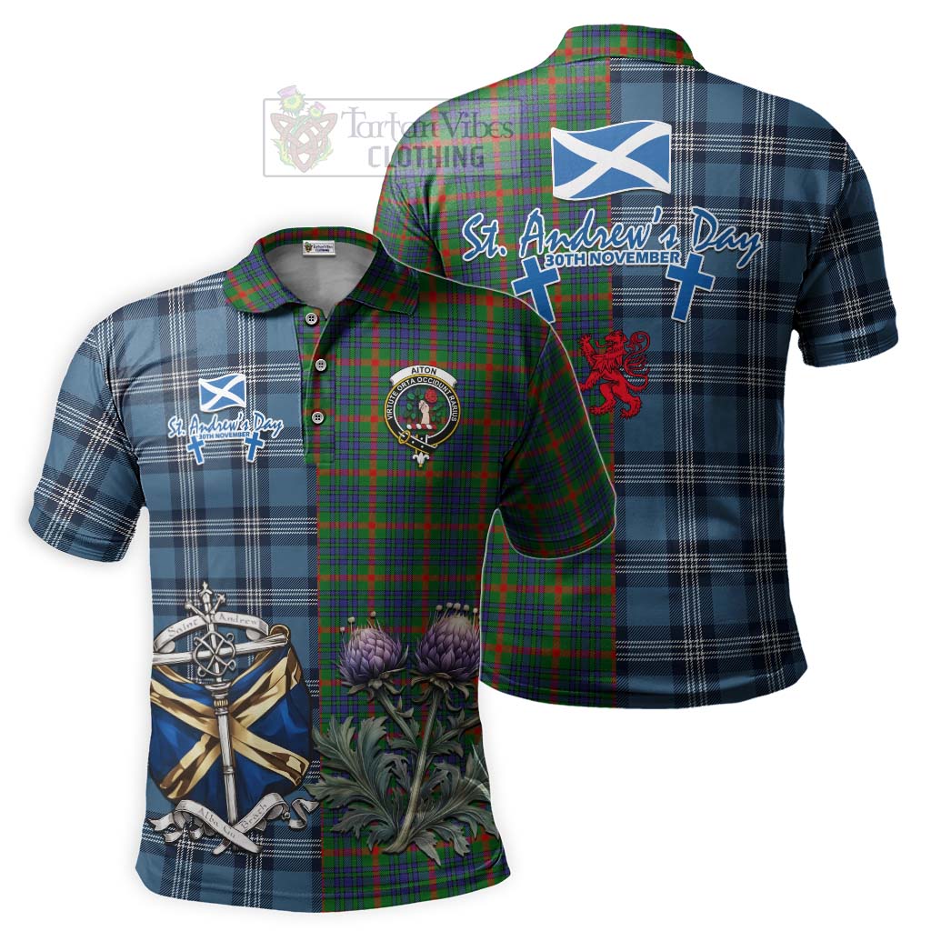 Aiton Tartan Polo Shirt Happy St. Andrew's Day Half Tartan Style Kid - Tartan Vibes Clothing