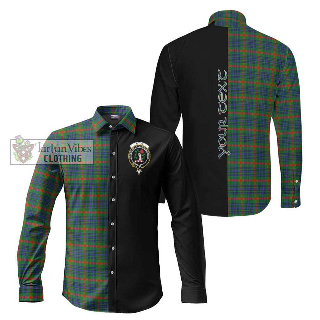 Aiton Tartan Long Sleeve Button Shirt with Family Crest and Half Of Me Style Men's Shirt S - Tartanvibesclothing Shop