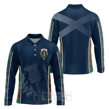 Tartan Vibes Clothing Aiton Tartan Long Sleeve Polo Shirt with Family Crest and Scottish Thistle Vibes Sport Style