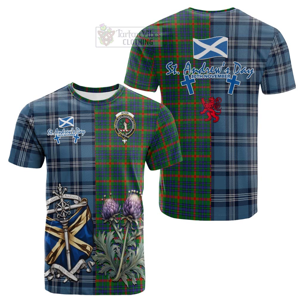 Aiton Tartan Cotton T-shirt Happy St. Andrew's Day Half Tartan Style Kid's Shirt - Tartan Vibes Clothing
