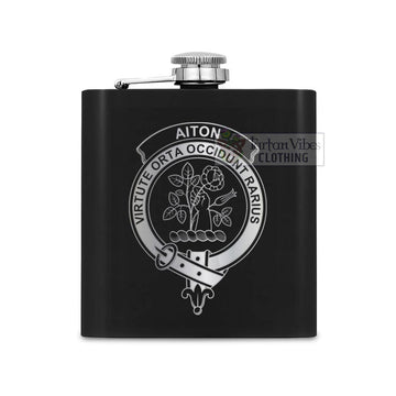 Aiton Crest Hip Flask Set 7oz Black Stainless Steel with A Gift Box One Size 7oz - 2D-tartanvibesclothing