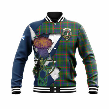 Tartan Vibes Clothing Aiton Tartan Family Crest Baseball Jacket Scottish Thistle Celtic Inspired