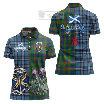 Aiton Tartan Women's Polo Shirt Happy St. Andrew's Day Half Tartan Style Women - Tartan Vibes Clothing