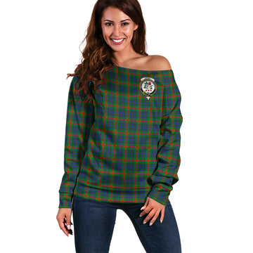 Aiton Tartan Off Shoulder Women Sweater with Family Crest Women - Tartanvibesclothing