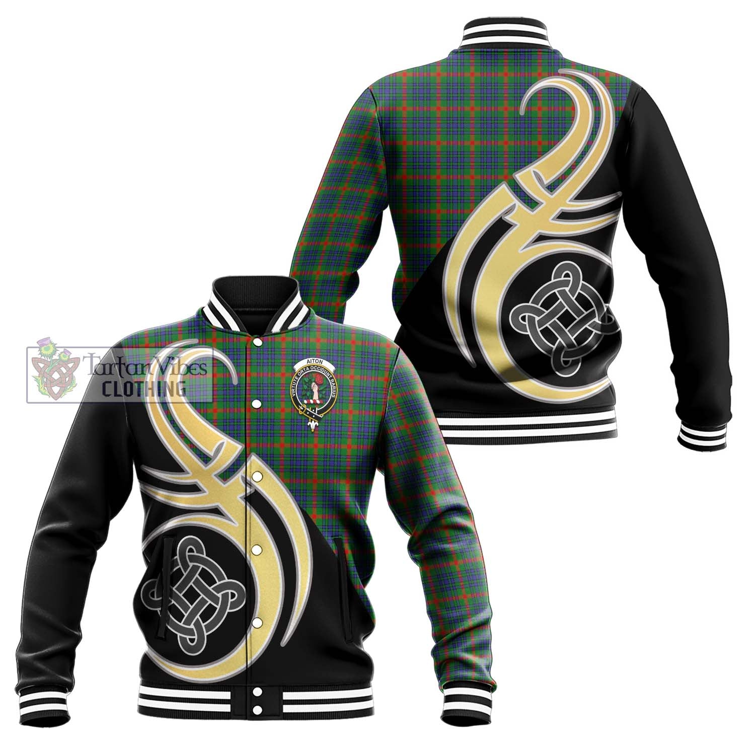 Aiton Tartan Baseball Jacket with Family Crest and Celtic Symbol Style Unisex - Tartan Vibes Clothing