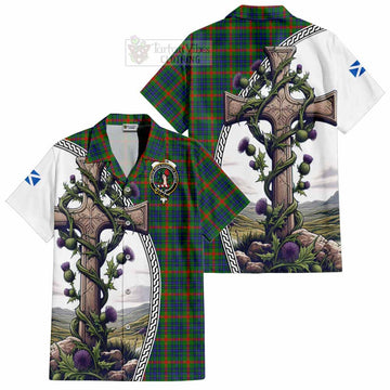 Aiton Tartan Hawaiian Shirt with Family Crest and St. Andrew's Cross Accented by Thistle Vines Kid - Tartan Vibes Clothing