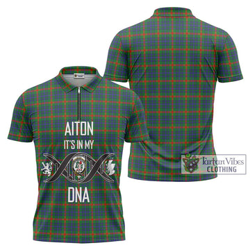 Aiton Tartan Zipper Polo Shirt with Family Crest DNA In Me Style Unisex - Tartan Vibes Clothing