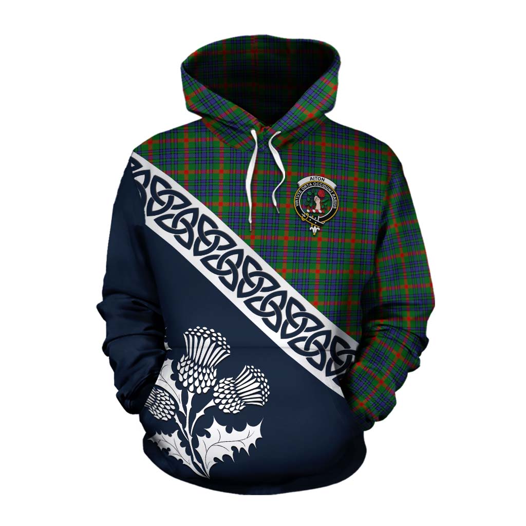 Aiton Tartan Cotton Hoodie Featuring Thistle and Scotland Map Pullover Hoodie XS - Tartan Vibes Clothing