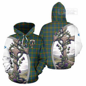 Aiton Tartan Hoodie with Family Crest and St. Andrew's Cross Accented by Thistle Vines Zip Hoodie - Tartan Vibes Clothing