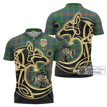 Aiton Tartan Zipper Polo Shirt with Family Crest Celtic Wolf Style Unisex - Tartan Vibes Clothing