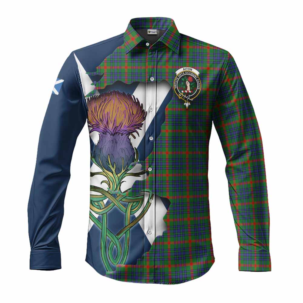 Tartan Vibes Clothing Aiton Tartan Family Crest Long Sleeve Button Shirt Scottish Thistle Celtic Inspired