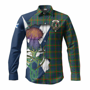 Tartan Vibes Clothing Aiton Tartan Family Crest Long Sleeve Button Shirt Scottish Thistle Celtic Inspired