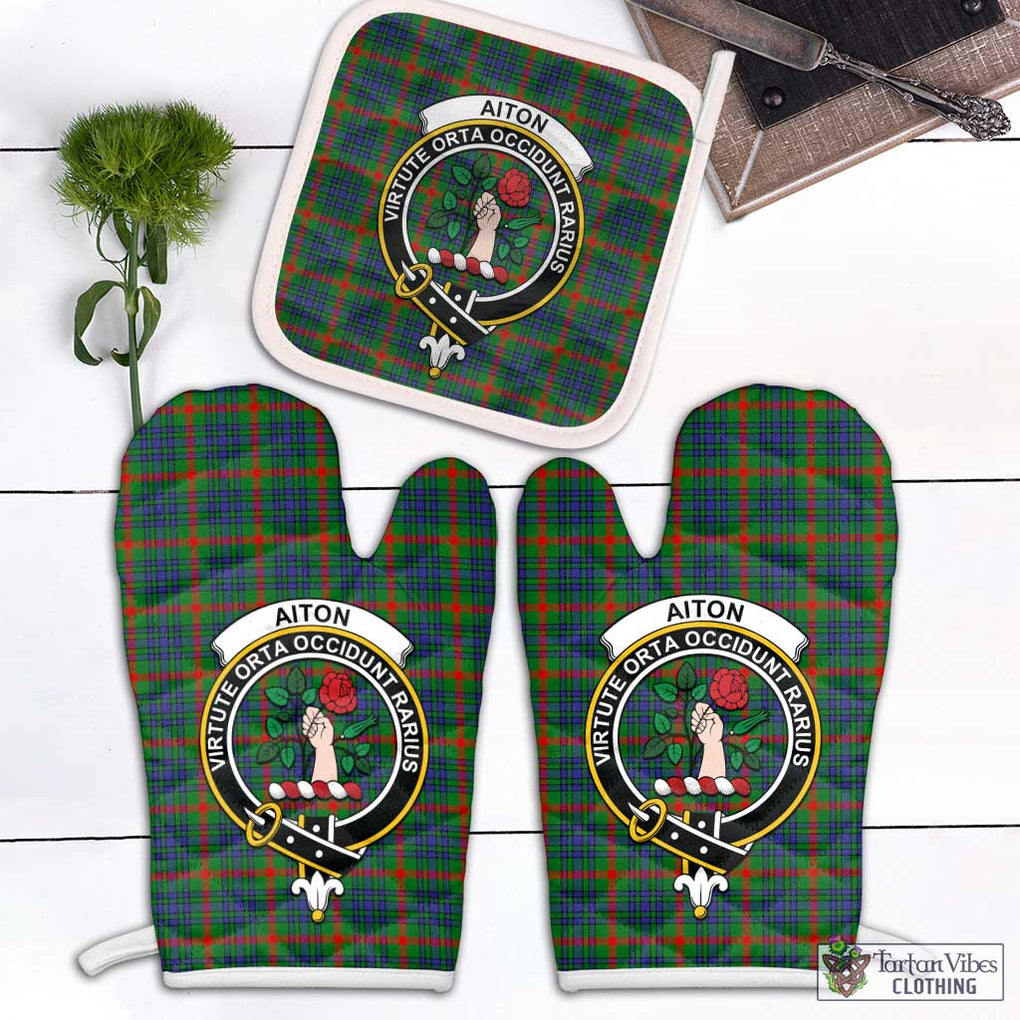 Aiton Tartan Combo Oven Mitt & Pot-Holder with Family Crest Combo 1 Oven Mitt & 1 Pot-Holder White - Tartan Vibes Clothing