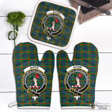 Aiton Tartan Combo Oven Mitt & Pot-Holder with Family Crest Combo 1 Oven Mitt & 1 Pot-Holder White - Tartan Vibes Clothing