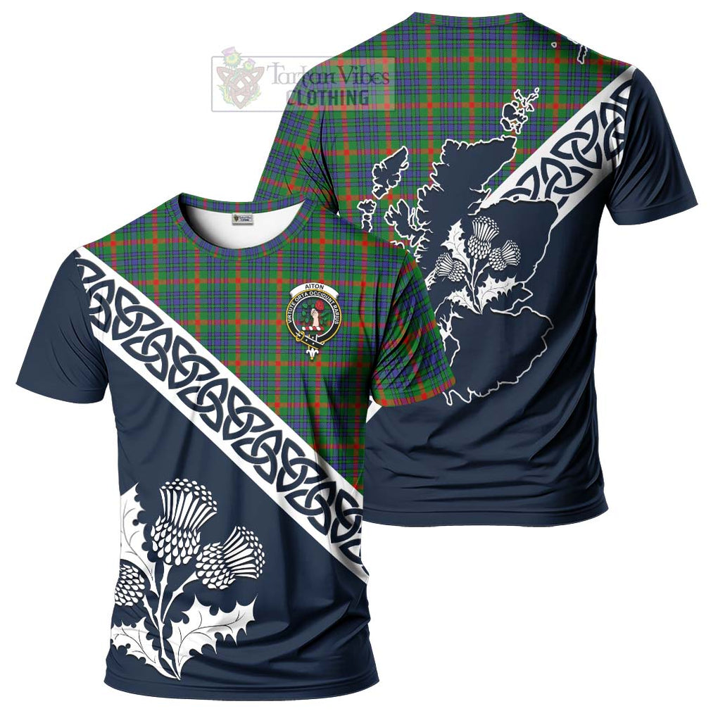 Aiton Tartan T-Shirt Featuring Thistle and Scotland Map Kid's Shirt - Tartanvibesclothing Store