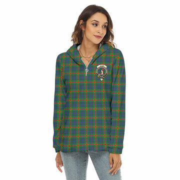 Tartan Vibes Clothing Aiton Tartan Crest Women's Borg  Half Zip Fleece Hoodie