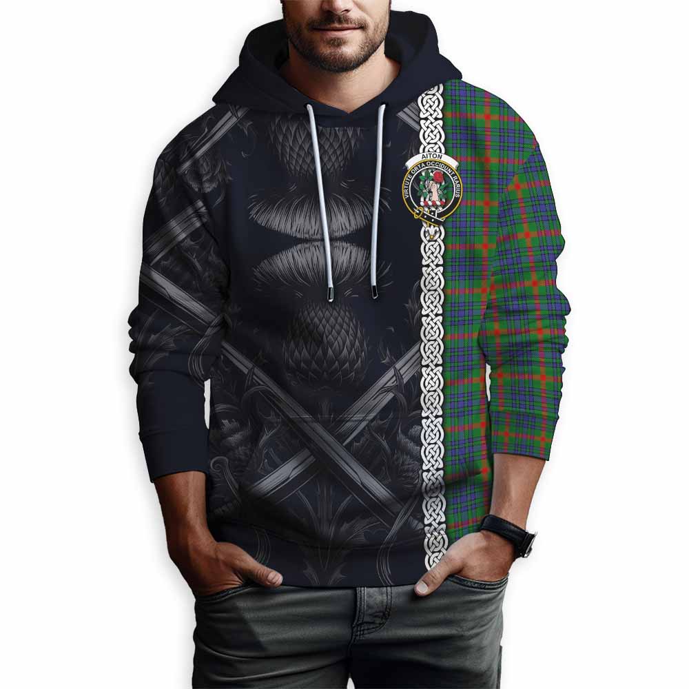 Aiton Tartan Hoodie with Family Crest Cross Sword Thistle Celtic Vibes Pullover Hoodie - Tartan Vibes Clothing