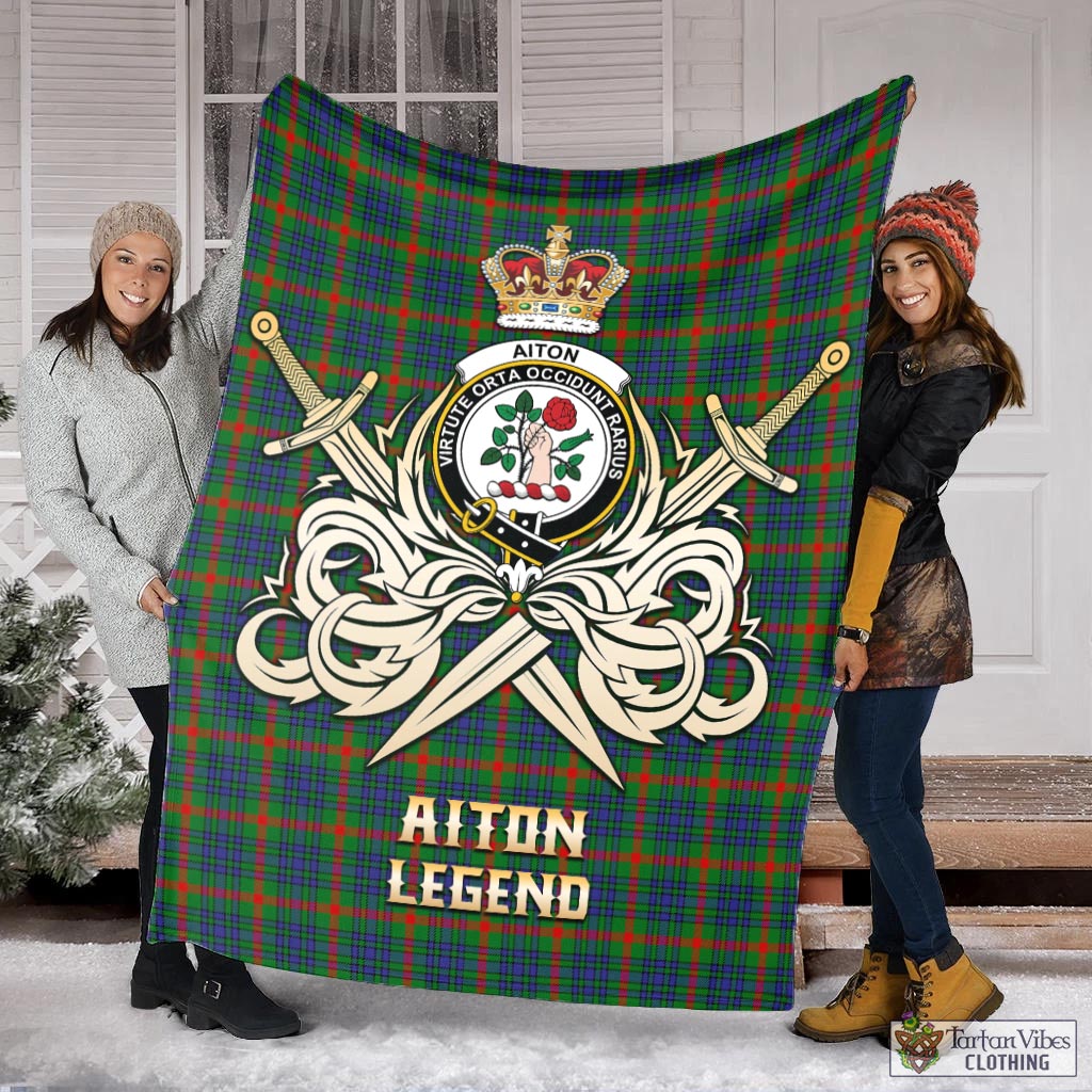 Tartan Vibes Clothing Aiton Tartan Blanket with Clan Crest and the Golden Sword of Courageous Legacy