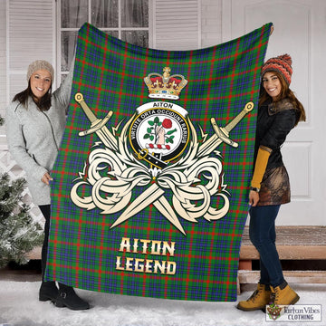 Aiton Tartan Blanket with Clan Crest and the Golden Sword of Courageous Legacy X-Large 59 x 79 inches 150 x 200 cm - Tartan Vibes Clothing
