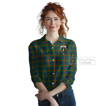 Aiton Tartan Women's Casual Shirt with Family Crest and Bearded Skull Holding Bottles of Whiskey Female - Tartan Vibes Clothing