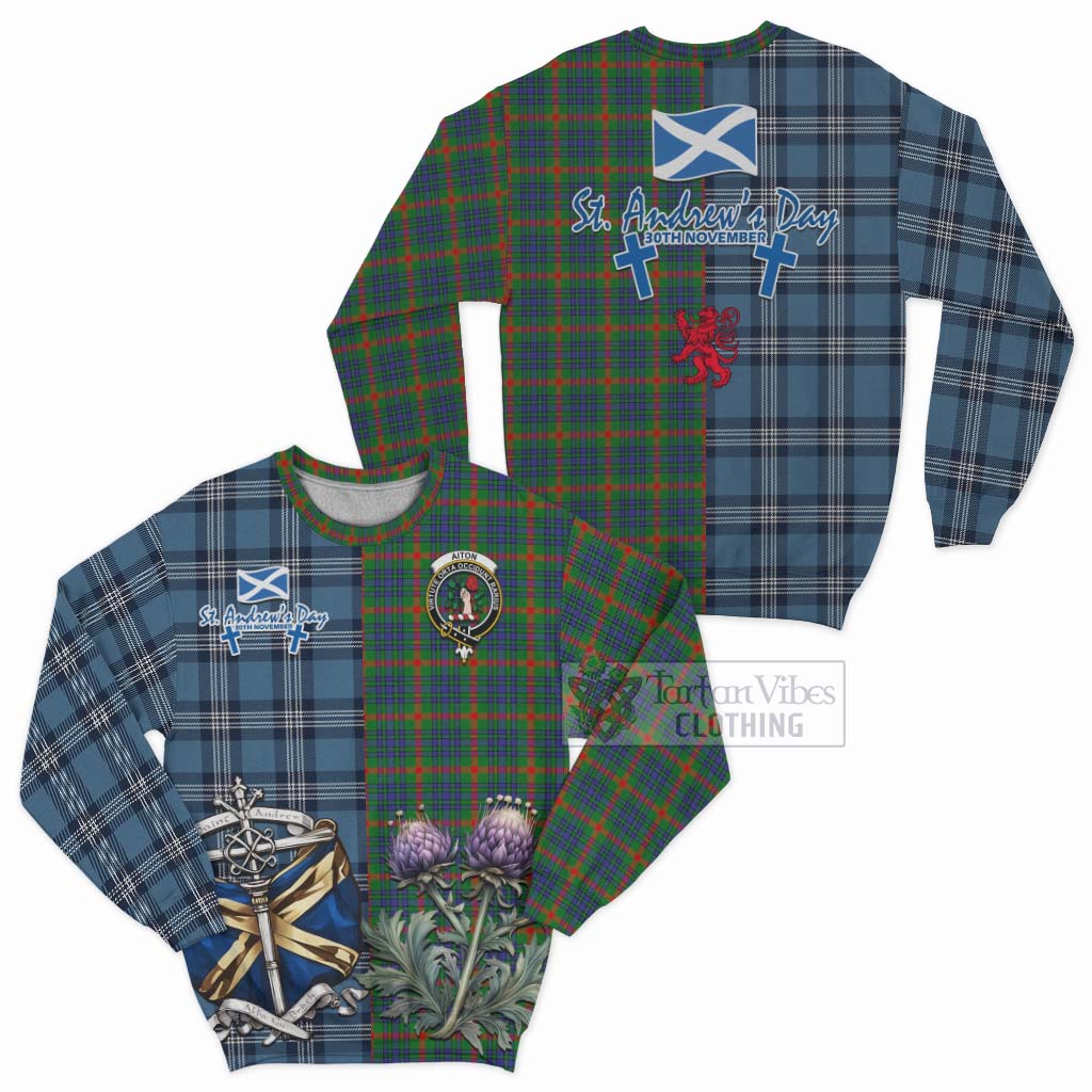 Aiton Tartan Sweatshirt Happy St. Andrew's Day Half Tartan Style Unisex - Tartan Vibes Clothing