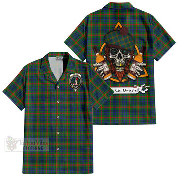 Aiton Tartan Hawaiian Shirt with Family Crest and Bearded Skull Holding Bottles of Whiskey Kid - Tartan Vibes Clothing