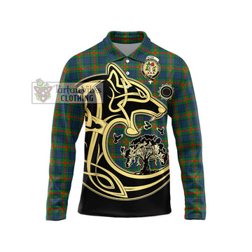 Aiton Tartan Long Sleeve Polo Shirt with Family Crest Celtic Wolf Style Unisex - Tartan Vibes Clothing