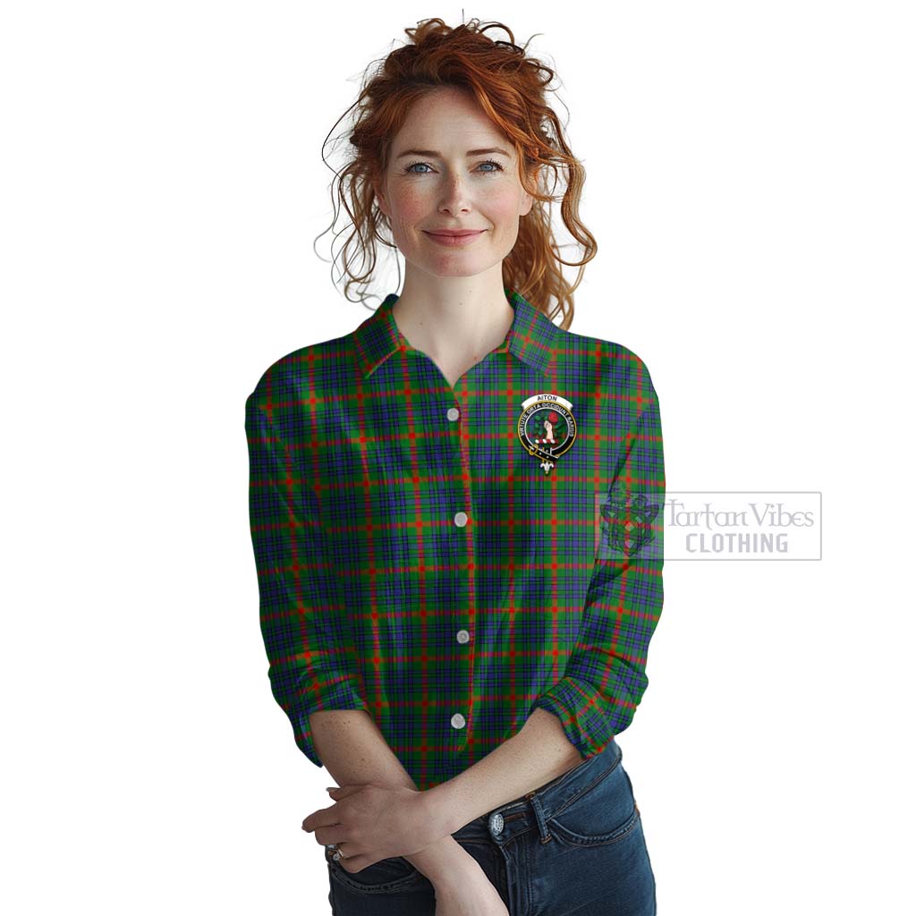 Aiton Tartan Women's Casual Shirt with Family Crest Celtic Skull Style Female - Tartan Vibes Clothing