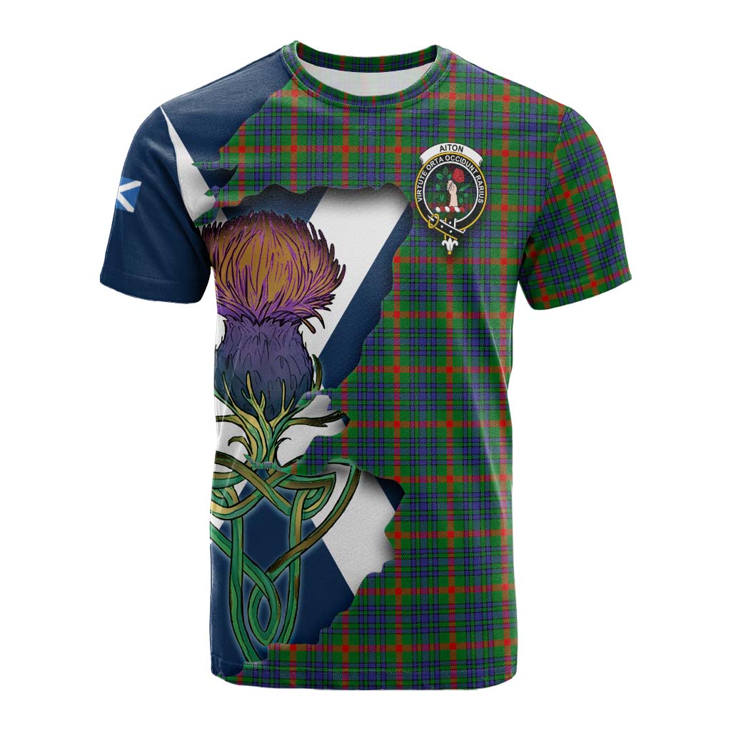Tartan Vibes Clothing Aiton Tartan Family Crest Cotton T-shirt Scottish Thistle Celtic Inspired