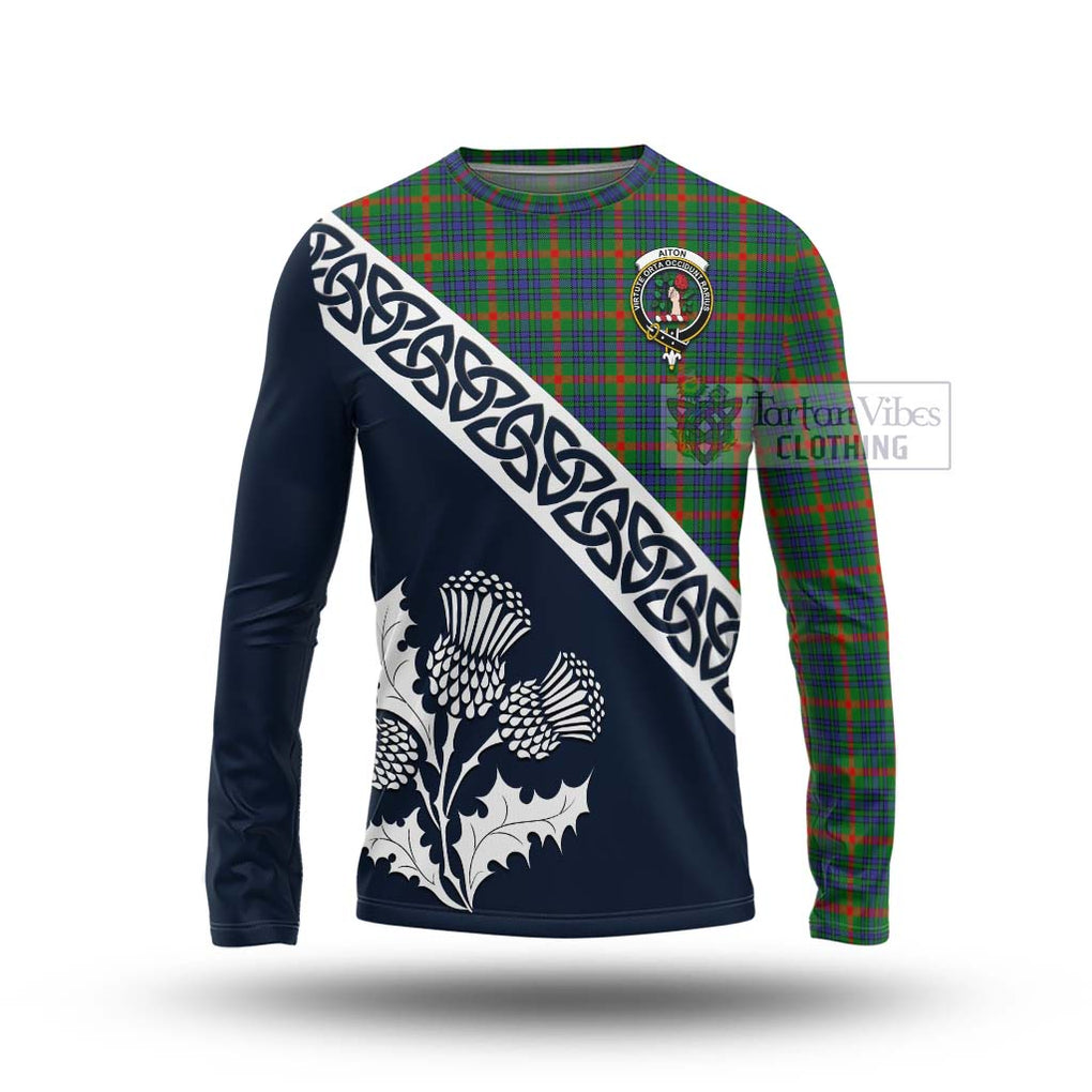 Aiton Tartan Long Sleeve T-Shirt Featuring Thistle and Scotland Map Unisex - Tartan Vibes Clothing