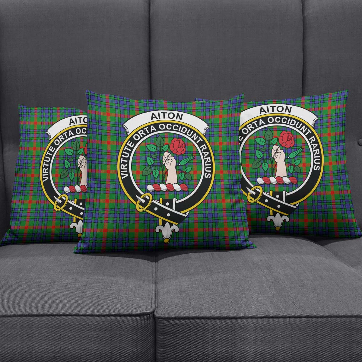 Aiton Tartan Pillow Cover with Family Crest Square Pillow Cover - Tartanvibesclothing