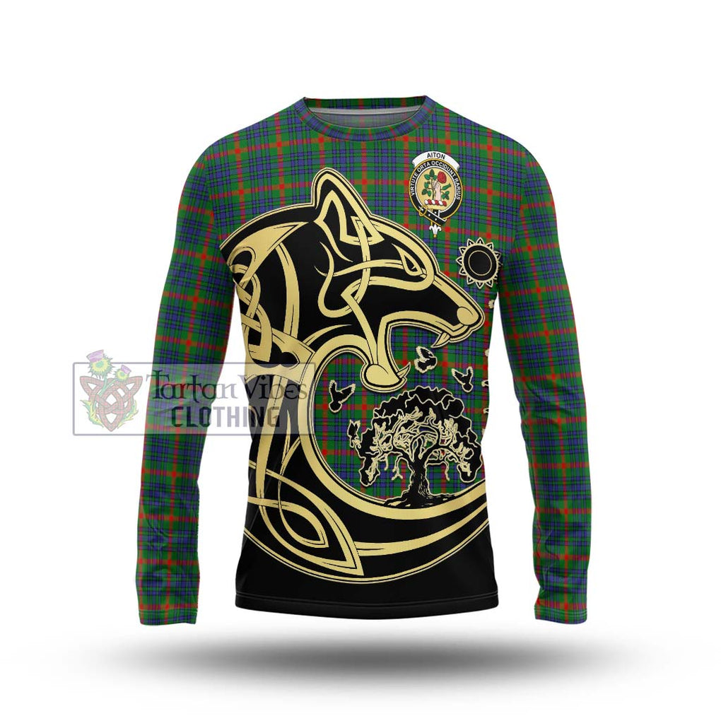 Aiton Tartan Long Sleeve T-Shirt with Family Crest Celtic Wolf Style Unisex - Tartan Vibes Clothing
