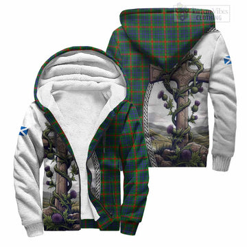 Aiton Tartan Sherpa Hoodie with Family Crest and St. Andrew's Cross Accented by Thistle Vines Unisex S - Tartan Vibes Clothing