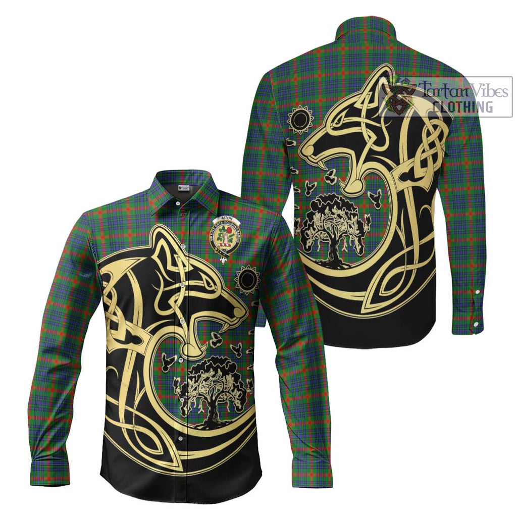 Aiton Tartan Long Sleeve Button Shirt with Family Crest Celtic Wolf Style Men's Shirt S - Tartan Vibes Clothing