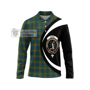 Aiton Tartan Long Sleeve Polo Shirt with Family Crest Circle Style Unisex - Tartan Vibes Clothing