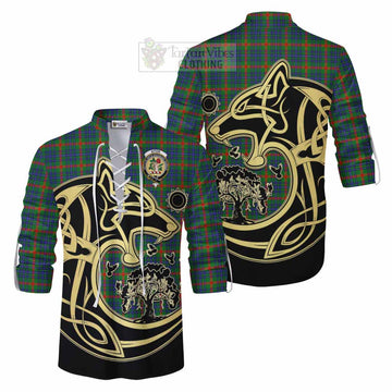 Aiton Tartan Ghillie Kilt Shirt with Family Crest Celtic Wolf Style Men - Tartan Vibes Clothing