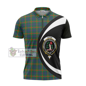 Aiton Tartan Zipper Polo Shirt with Family Crest Circle Style - Tartan Vibes Clothing