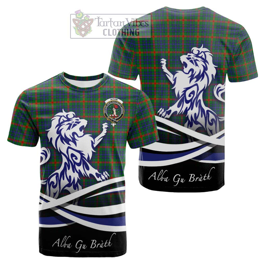 Aiton Tartan Cotton T-shirt with Alba Gu Brath Regal Lion Emblem Women's Shirt - Tartan Vibes Clothing