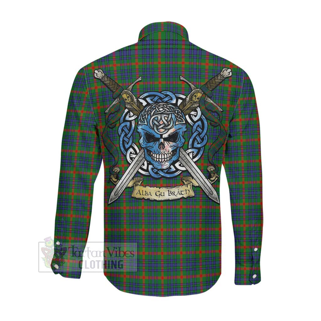 Aiton Tartan Long Sleeve Button Shirt with Family Crest Celtic Skull Style Men's Shirt - Tartan Vibes Clothing