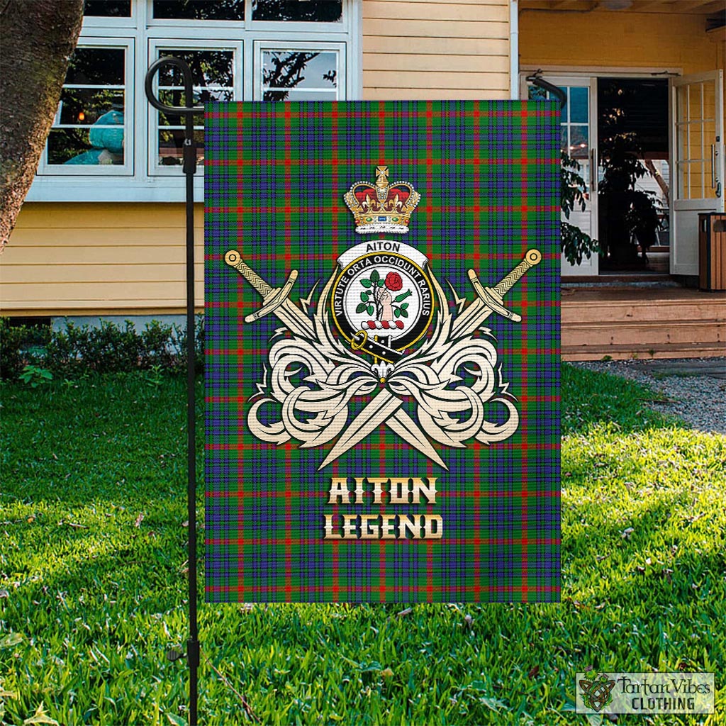 Tartan Vibes Clothing Aiton Tartan Flag with Clan Crest and the Golden Sword of Courageous Legacy