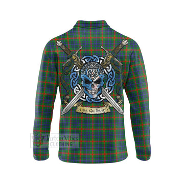 Aiton Tartan Long Sleeve Polo Shirt with Family Crest Celtic Skull Style - Tartan Vibes Clothing