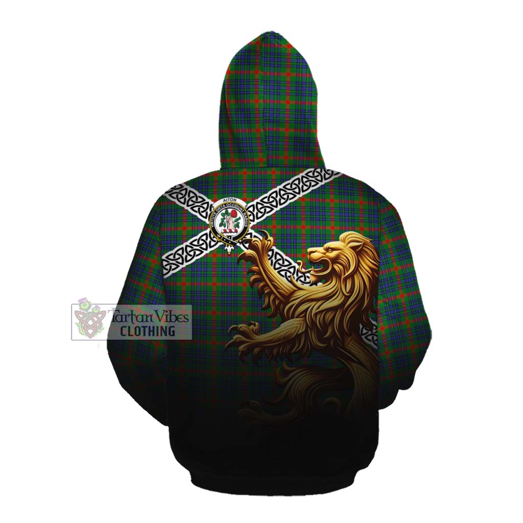 Aiton Crest Tartan Cotton Hoodie with Golden Lion Emblem Celtic Style Pullover Hoodie - Tartan Vibes Clothing