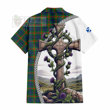 Aiton Tartan Hawaiian Shirt with Family Crest and St. Andrew's Cross Accented by Thistle Vines - Tartan Vibes Clothing