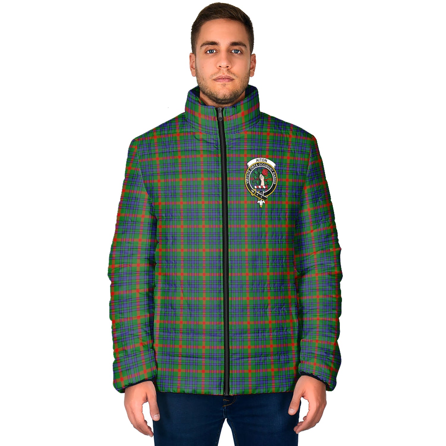 Aiton Tartan Padded Jacket with Family Crest - Tartan Vibes Clothing