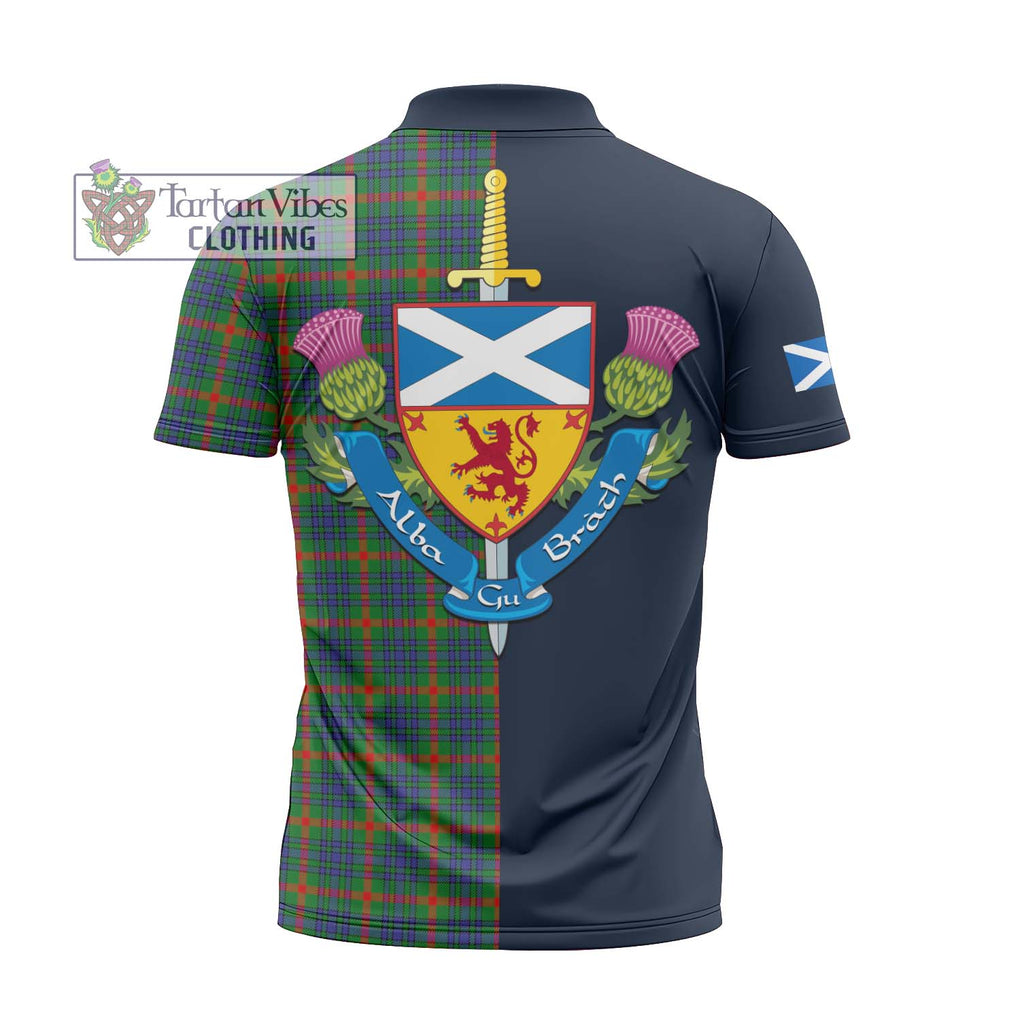 Aiton Tartan Zipper Polo Shirt Alba with Scottish Lion Royal Arm Half Style - Tartan Vibes Clothing