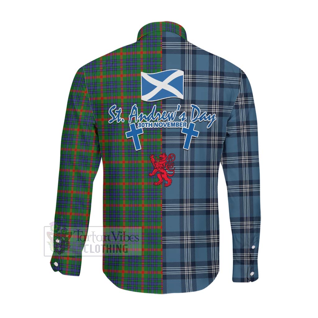 Aiton Tartan Long Sleeve Button Shirt Happy St. Andrew's Day Half Tartan Style Men's Shirt - Tartan Vibes Clothing