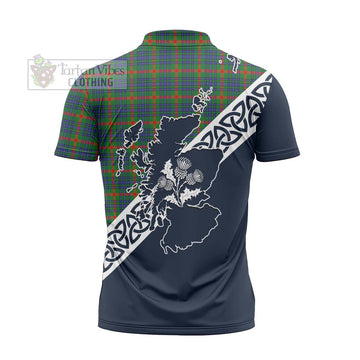 Aiton Tartan Zipper Polo Shirt Featuring Thistle and Scotland Map - Tartanvibesclothing Store